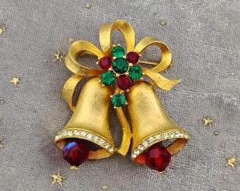 Vintage Weiss Weihnachtsglocken Brosche: Strass Urlaub Pin