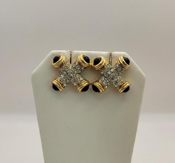 Rhinestone X-Shape Statement Earrings: Black Cabo… - image 2