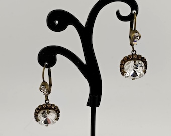 Vintage Sorrelli Clear Crystal & Brass Tone Leverback Dangling Sparkly Earrings