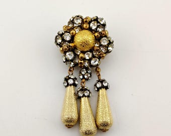 Vintage Signed Alice Caviness Gold-Tone Textured Teardrop Floral Statement Brooch