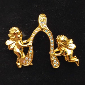 Broche Kirks Folly Vintage - Chérubins, Fées, étoiles Avec Strass - Fabriqué En France - Occasion