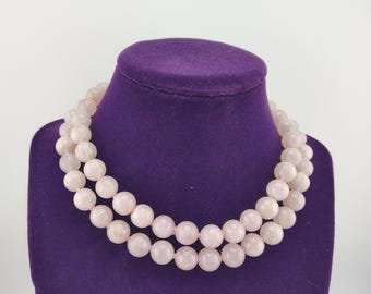 Vintage Rose Quartz Beaded Necklace – Hand Knotted, 28" Love Stone