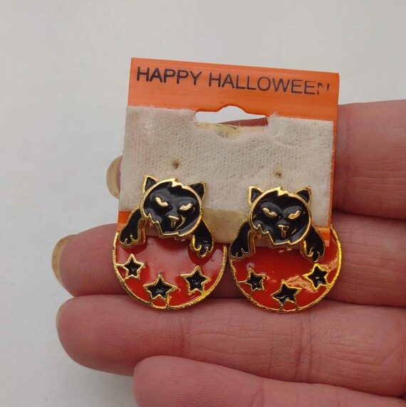 Happy Halloween 1980s Retro Black Cat Earrings- C… - image 10
