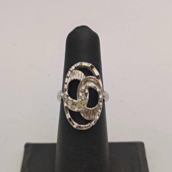 Silver Tone Interlocking Ovals Clear Rhinestone R… - image 8