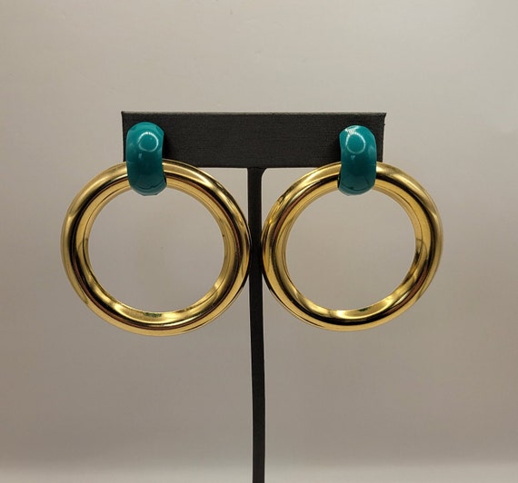 Retro Green Enameled Door Knocker Style Earrings … - image 3