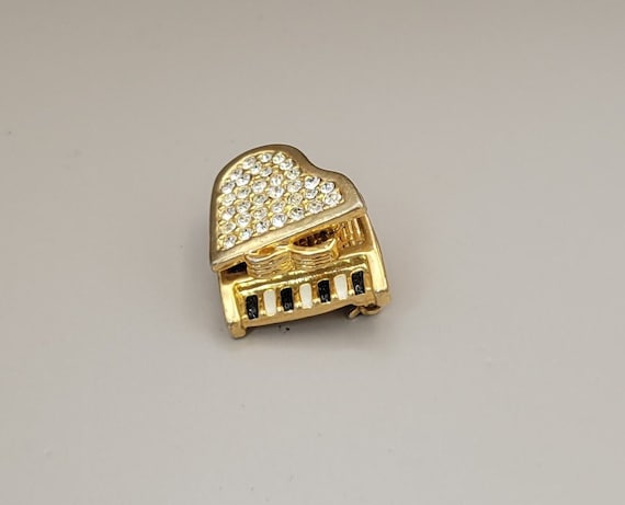 Sparkling Enameled Crystal Piano Pin- Gold Tone P… - image 1