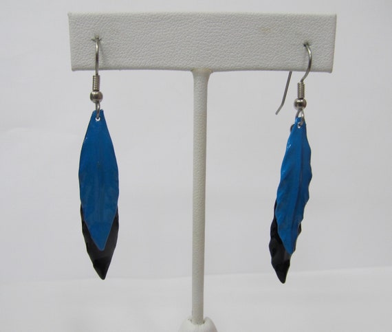 Retro Black and Electric Blue Enameled Metal Feath