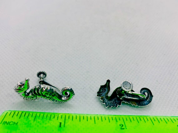 Vintage Sterling Silver Seahorse Earrings Item K … - image 5