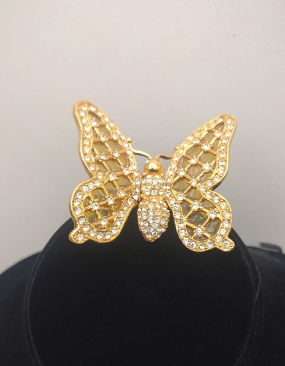 Sparkling Butterfly Brooch- Gold tone Rhinestone B