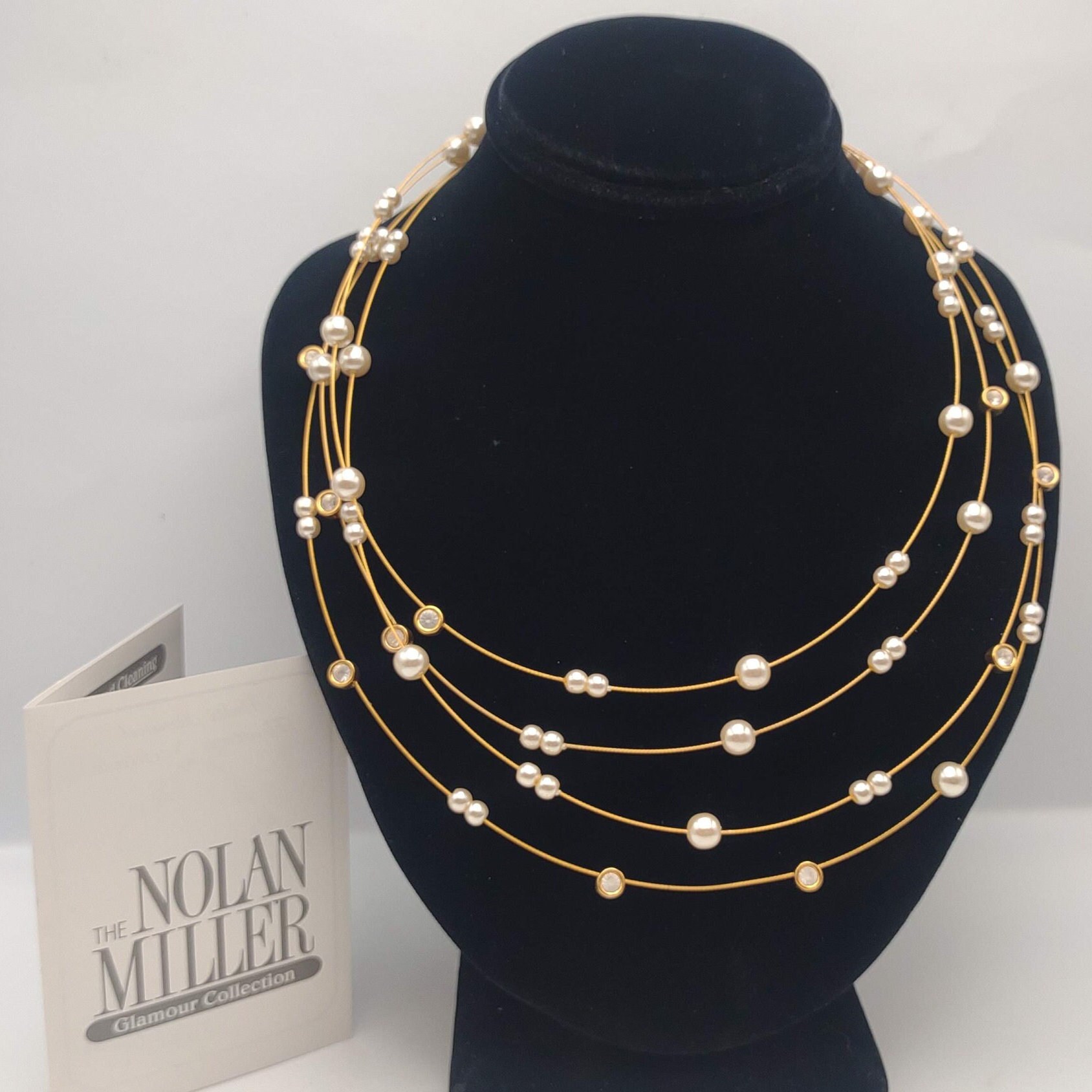 Nolan Miller Floating Faux Pearl W Crystal Necklace Vintage Designer Costume Jewelry Estate Jewelry Multi Strand Floating Necklace K1144 Etsy