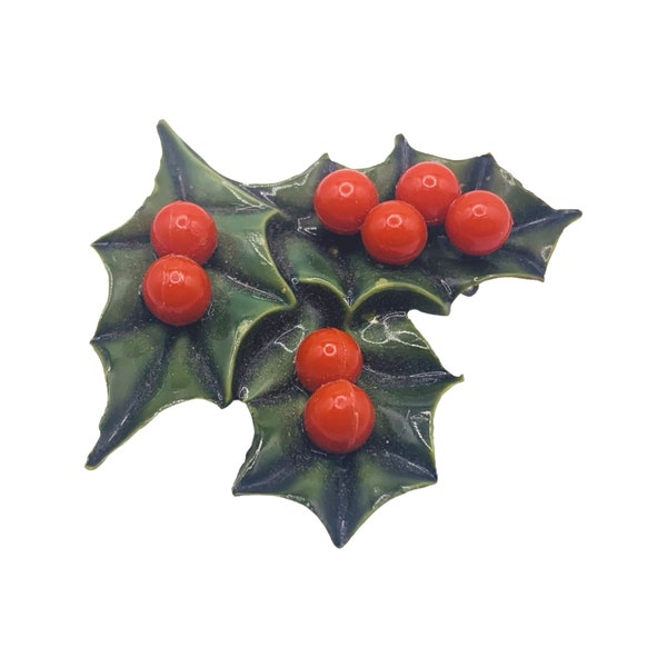 Vintage Plastic Christmas Holly Leaf and Berry Pin Item K # 784