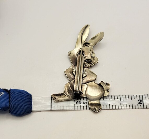 Vintage Enameled Metal Bunny Rabbit Pin - Silver … - image 9