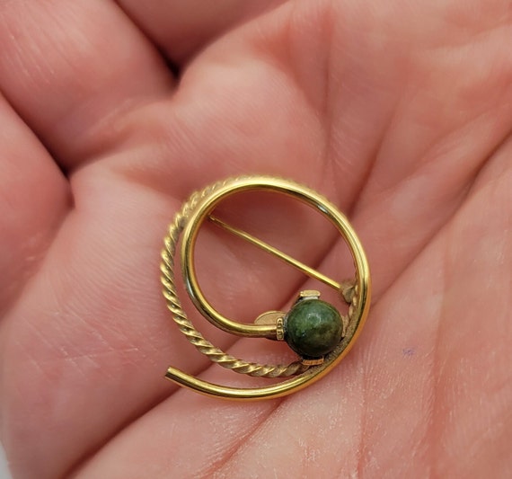 Vintage Danecraft Gold Filled Jade Circle Pin - P… - image 5