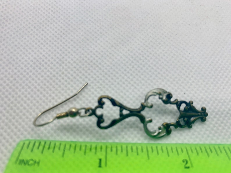 Vintage Inspired Enameled Open Work Metal Earrings Item K # 3169