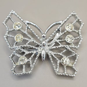 Rhinestone Butterfly Pin- Vintage Butterfly Pin- Butterfly Rhinestone Pin- Vintage Costume Jewelry- Openwork Butterfly Pin- Filigree K#94