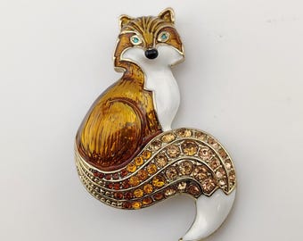 Vintage Napier Fox Brooch Enameled Rhinestone Gold Tone Statement Figural Pin