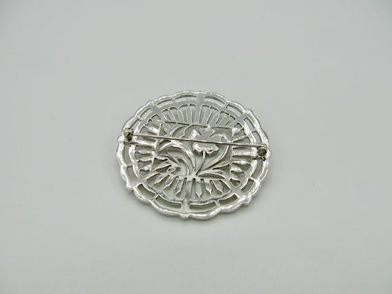 Vintage Sterling Silver Floral Marcasite Pin Item… - image 2