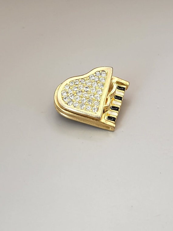 Sparkling Enameled Crystal Piano Pin- Gold Tone P… - image 4