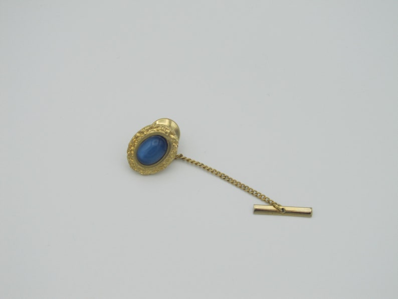 Vintage Blue and Gold Tone Tie Tack Item K # 2755