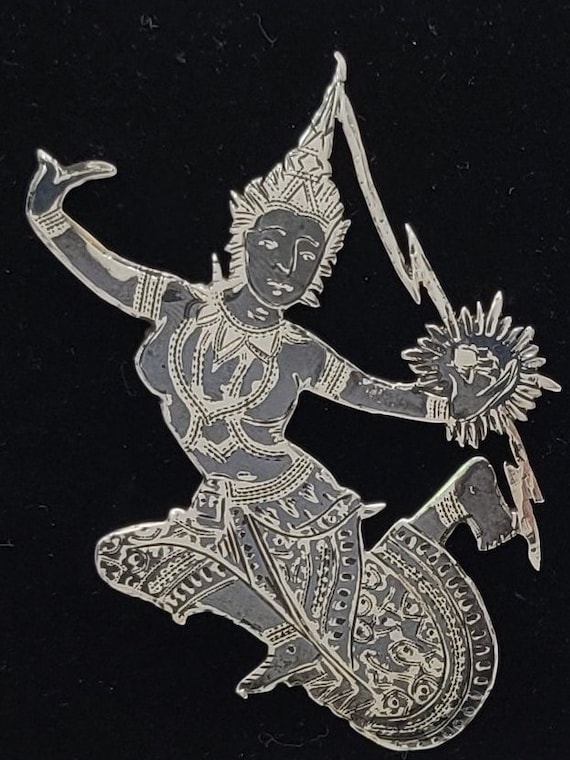 Sterling Niello Siam Pin- Mani Mekhala Goddess Pin