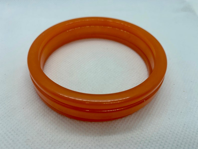 Vintage Bright Orange Plastic Bangle Bracelet Set Item K 2411 image 2