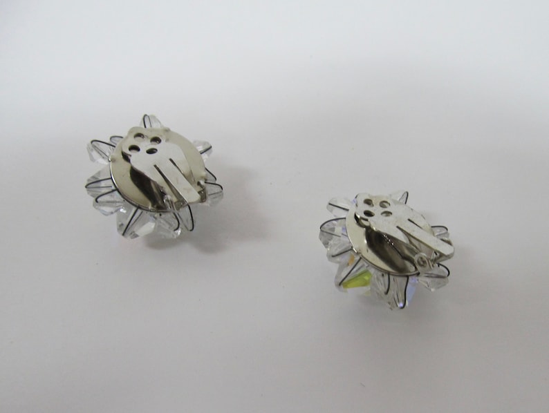 Vintage Sparkling Aurora Borealis Crystal Cluster Earrings Item K # 1690