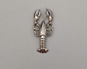Beau 925 Silver Lobster Lover Pin- Detailed Sterling Silver Wearable Lobster Pin- Vintage Whimsical Silver Jewelry- Fun Lobster Pin K#495