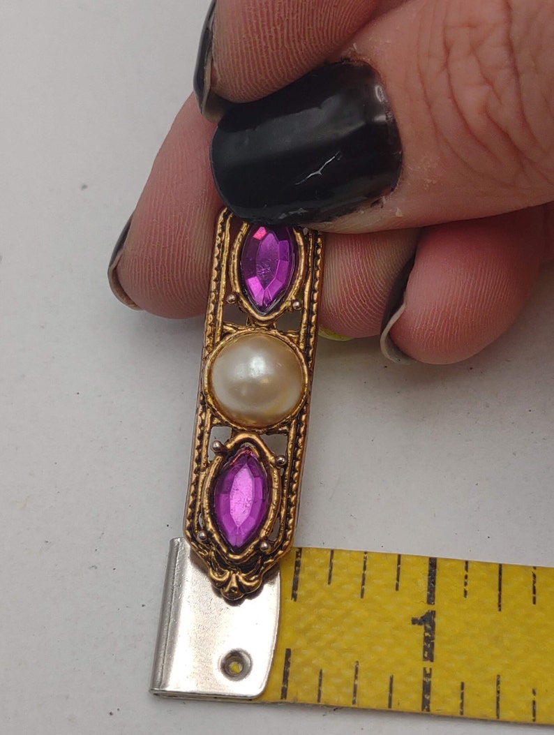 Vintage 1928 Mfg Co Royal Purple and Faux Pearl Cabochon Bar Pin June and February Birthstone Pin Vintage 1928 Costume Jewelry K956 image 4