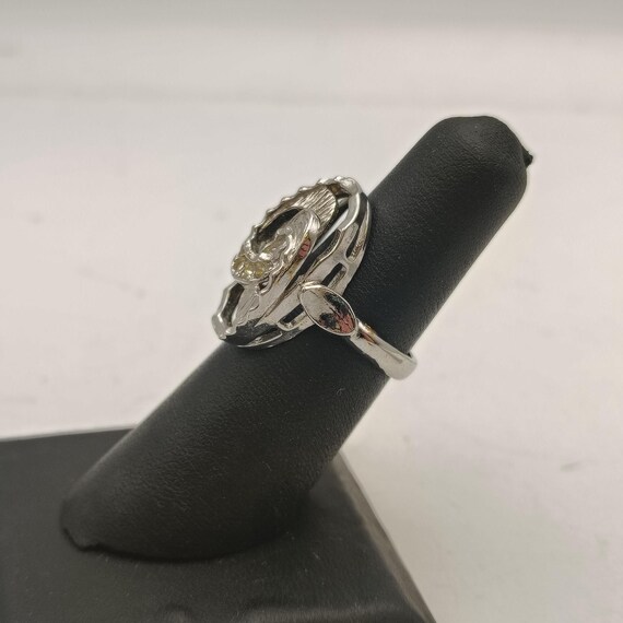 Silver Tone Interlocking Ovals Clear Rhinestone R… - image 3