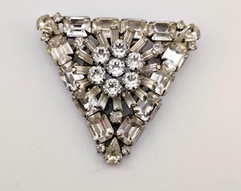 Vintage Signed Weiss 3D Triangular Rhinestone Brooch Designer Jewelry Collectible