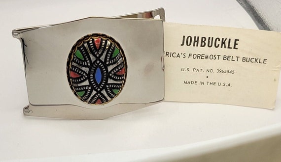 Vintage JOHBUCKLE Stainless Steel Enameled Belt Buckle Rare 