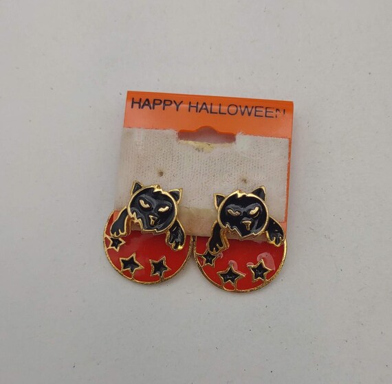 Happy Halloween 1980s Retro Black Cat Earrings- C… - image 3