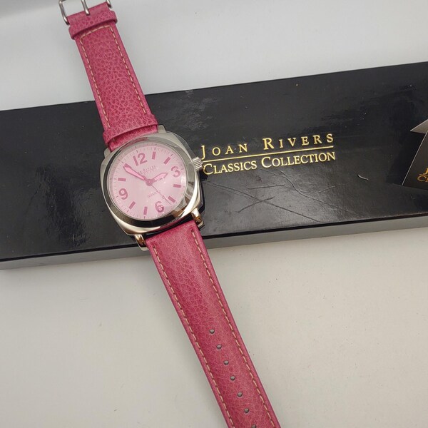 Joan Rivers Classics Vintage Pretty Pink and Silver Tone Wrist Watch- Quartz Analog Watch- Pink Genuine Leather Band- Water Resistant K#3401