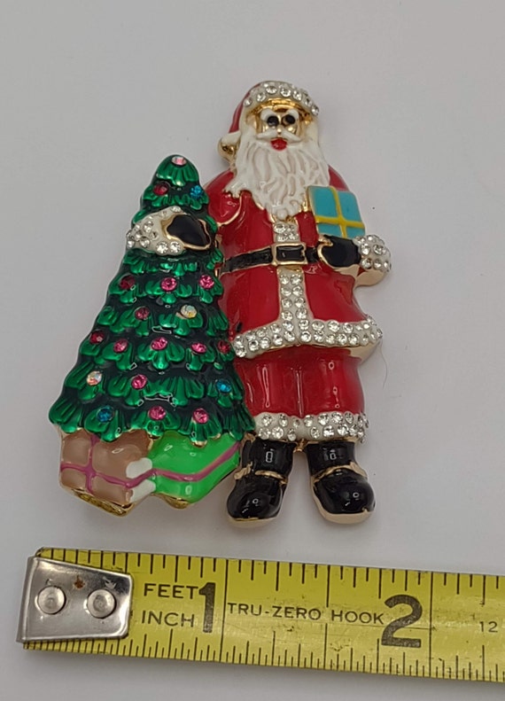 Santa and Christmas Tree Pin- Rhinestone Santa Pi… - image 7