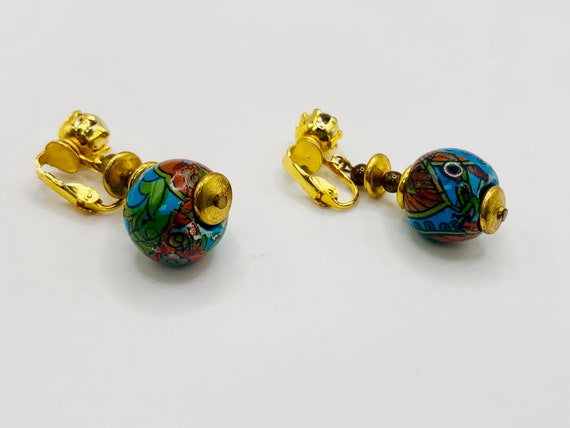 Vintage Floral Beaded Dangle Earrings Item K # 14… - image 4