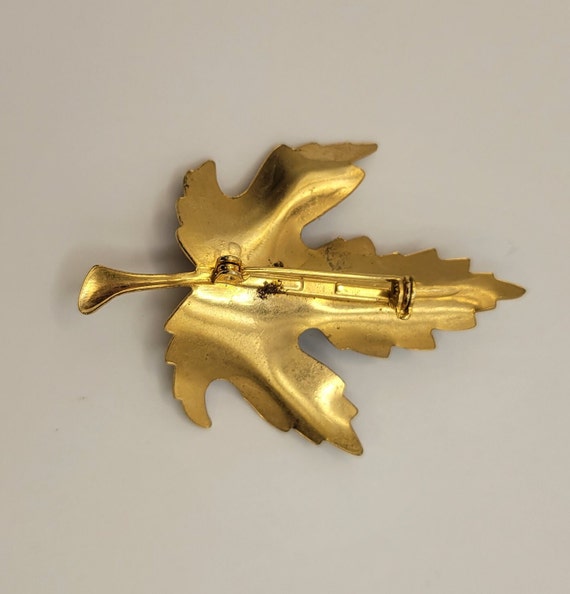 Vintage Brown Ombre Enameled Maple Leaf Pin- Gold… - image 7