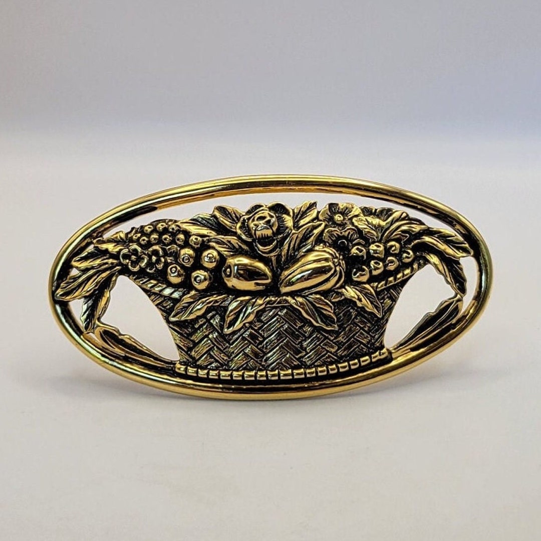 Broche Vintage Ovale En Or Avec Pierre Verte Tourbillonnée - Bijou Ancien Costume