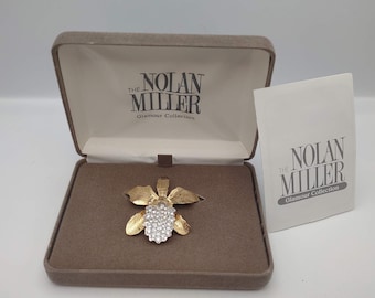 Nolan Miller Sparkling Sculptured Orchid Pin/Brooch Enhancer Pendant- Vintage Designer Glamour Collection Floral Brooch/ Enhancer K#2610