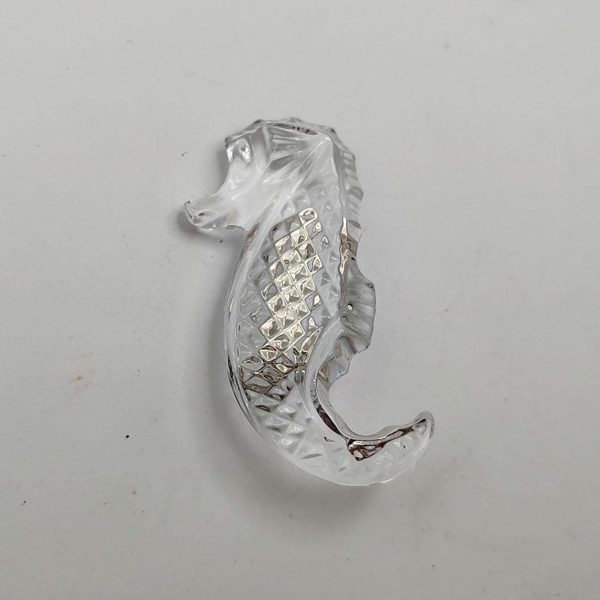 Vintage Waterford Crystal Clear Textured Seahorse Brooch- Nautical