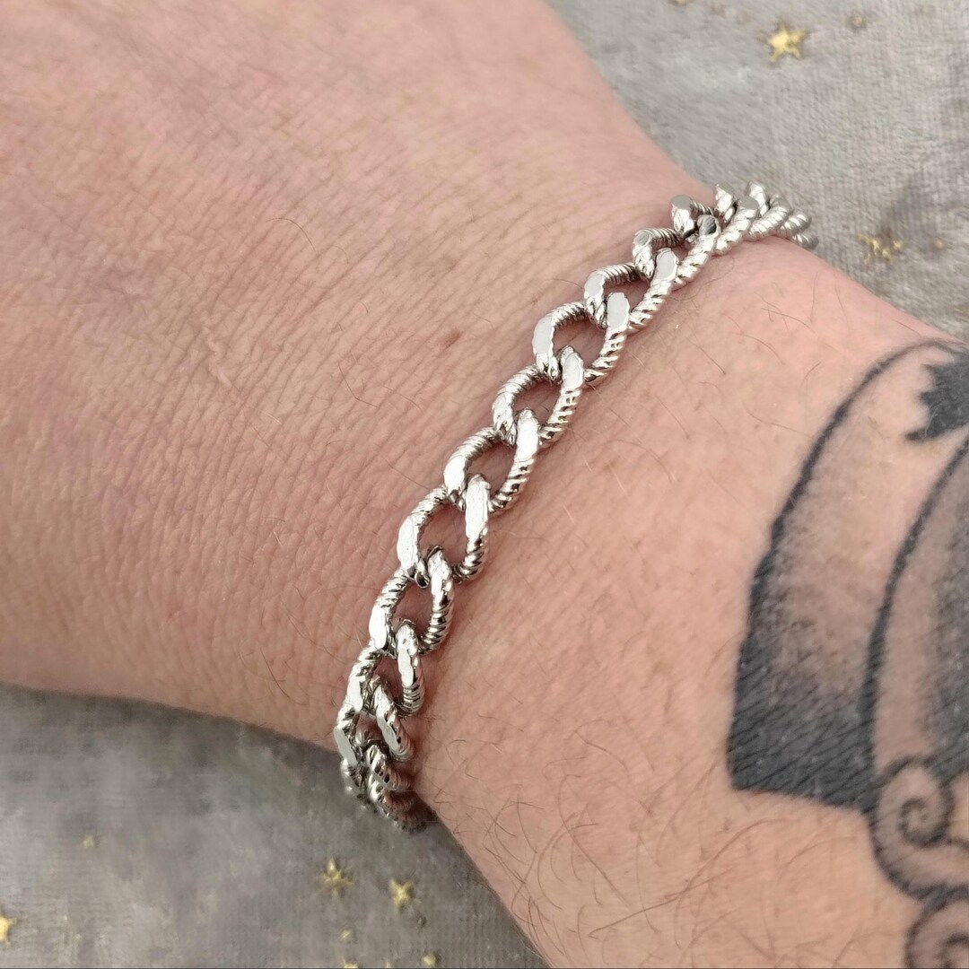 Vintage Monet Silver Tone Textured Link Bracelet- MCM Chunky Chain