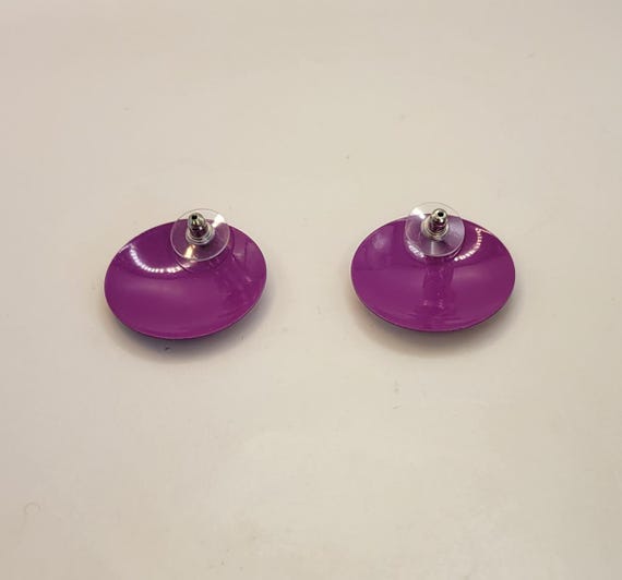 Purple Enamel Earrings - Polka Dot Statement Post Earrings View 3