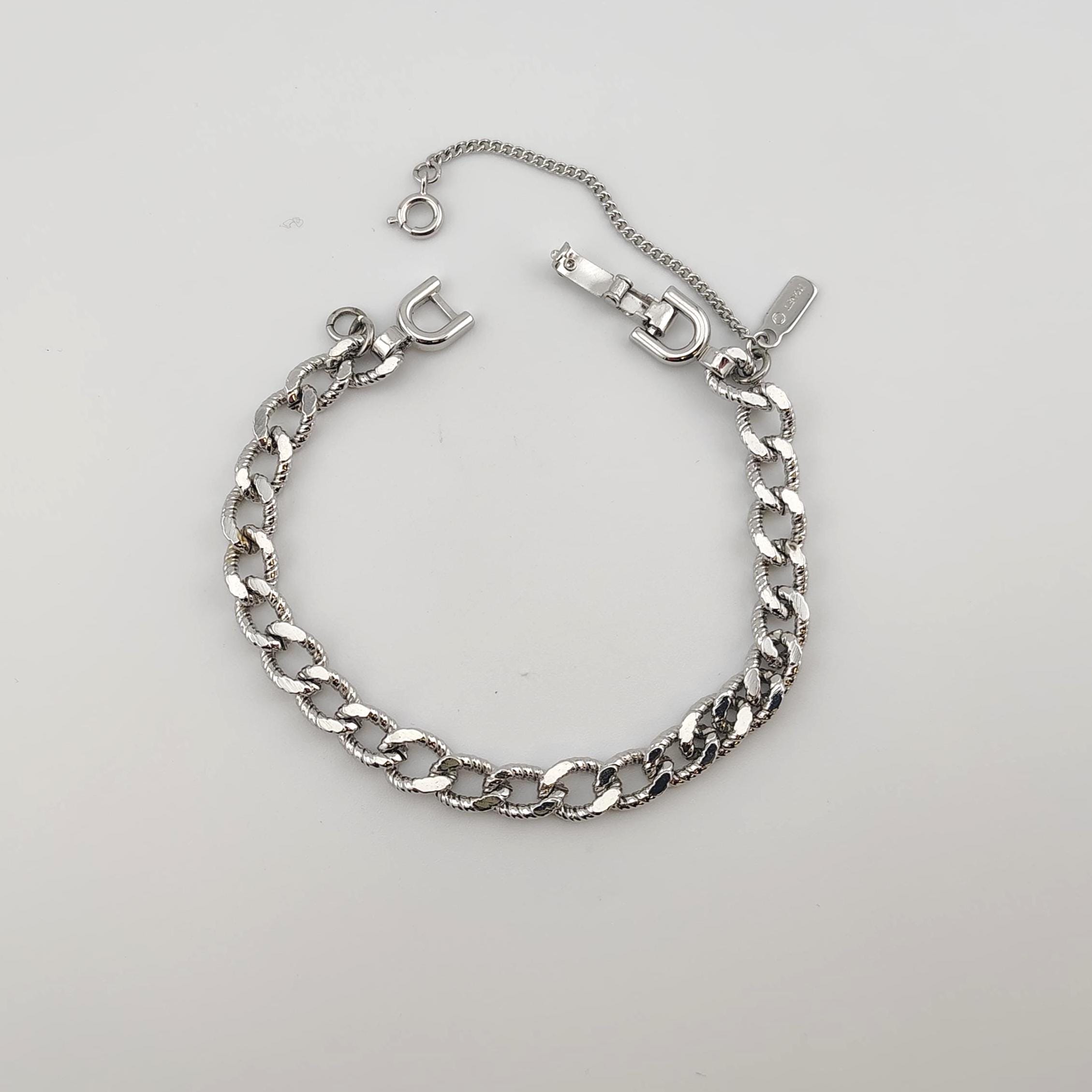 Vintage Monet Silver Tone Textured Link Bracelet- MCM Chunky Chain