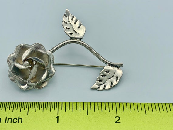 Vintage Hand Made 925 Silver Rose Floral Pin Item… - image 3