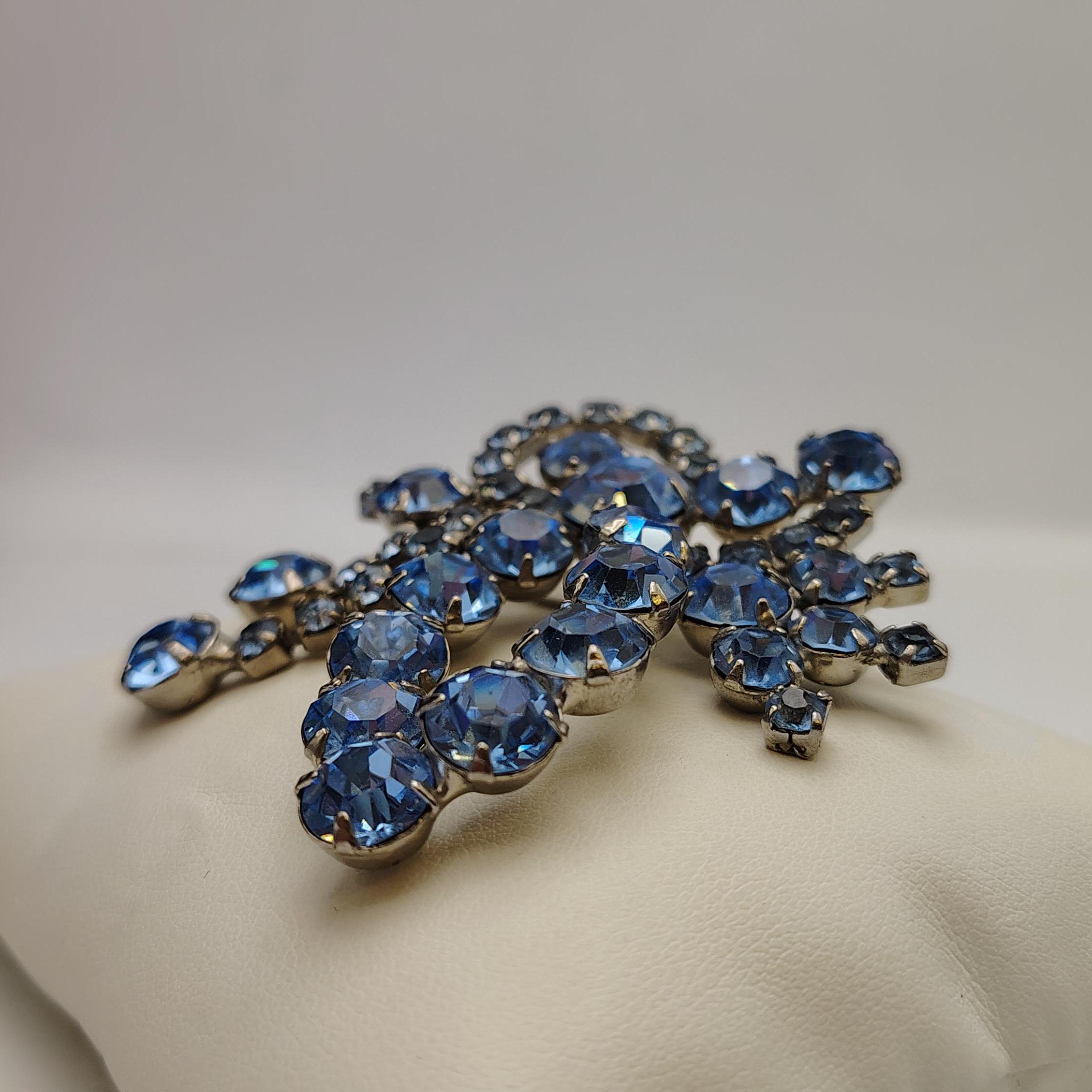 Huge 1950s Blue Rhinestone Brooch - Vintage Jewerly Collect