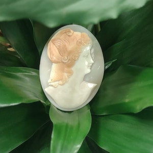 Loose Cameo- Vintage Portrait of a Woman- Hand Carved Natural Shell- Craft Supply- Jewelry Making and Crafting- Vintage Cameo K#526