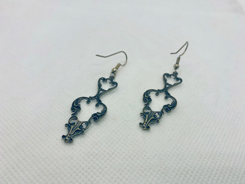 Vintage Inspired Enameled Open Work Metal Earrings Item K # 3169