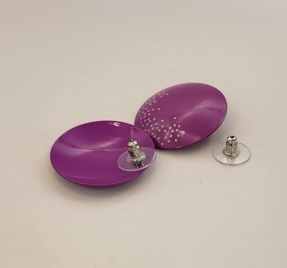 Purple Enamel Earrings - Polka Dot Statement Post Earrings View 4