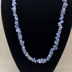 Sodalite Chip Beaded Necklace- 34 in.- Deep Blue Natural Polished Chipped Sodalite- Throat Chakra Gemstone- Balanced Thoughts Stone