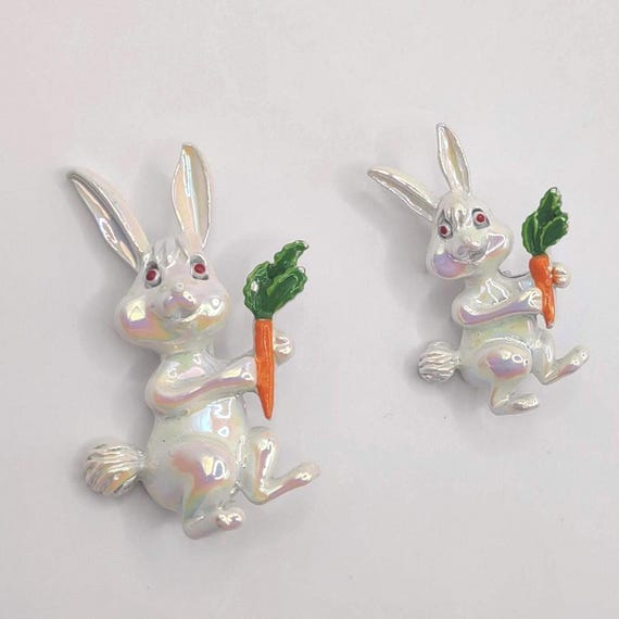 Rabbits Scatter Pin- Iridescent Easter Bunnies- V… - image 1