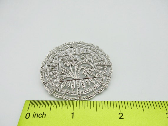 Vintage Sterling Silver Floral Marcasite Pin Item… - image 3